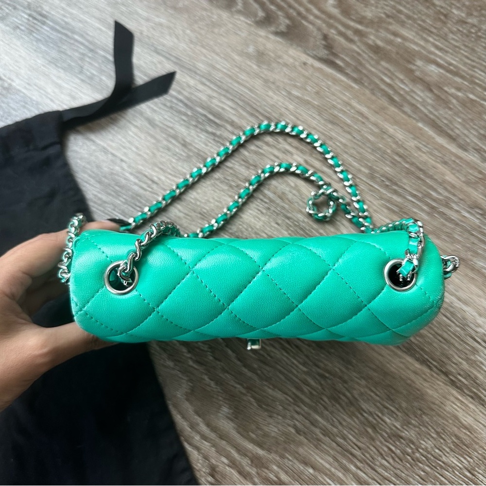 Chanel Extra Mini Flap Bag Turquoise Green Single Flap Lambskin Quilted Leather - Picture 9 of 15